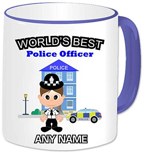 Personalised Police Gifts - World's Best Police Mug - Add Name and Text - Female Police Officer Policewoman Novelty Presents Idea For Her (Brown Hair)