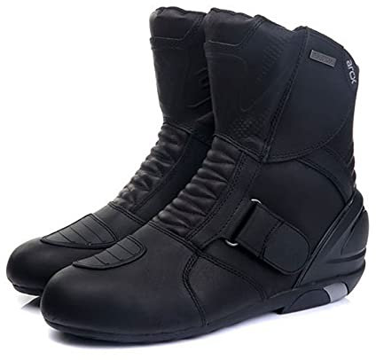 Stivali da Moto Touring,Stivali da Strada da Città,Scarpe da Moto da Corsa su Strada Motocrossin Pelle Bovina,Stivali da Moto da Moto,Black-42