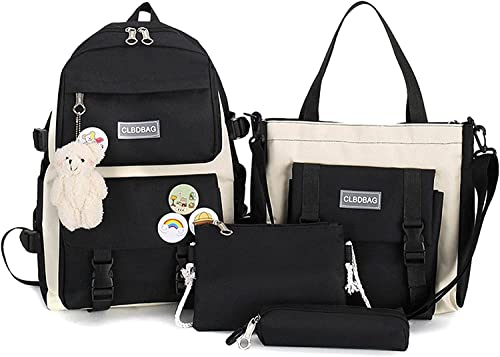 Upxiang SchulrucksackSet Rucksack Für Süßer Schulrucksack Mädchen Teenager Büchertasche Kawaii Schultasche Schulranzen Kinder Sommer Oder Die Schule, Schwarz, 31 x 44 x14 cm;