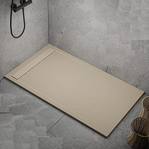 Receveur de douche en marbre, couleur crème, effet ardoise, antidérapant, Lisbonne (70x150)
