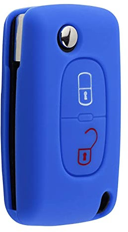 SALPIE - Coque de clé, porte-clés, compatible avec Citroën C2, C3, C4, C5, Picasso, 2 touches, Peugeot 107, 206, 207, 307, 308, 406, 407, télécommande (bleu, coque en silicone)