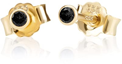 NKlaus Paar 2,5mm 333 Gelb Gold 8 Karat Ohrstecker Kristall Zirkonia Schwarz Butterfly Verschluss Damen Mädchen 3346