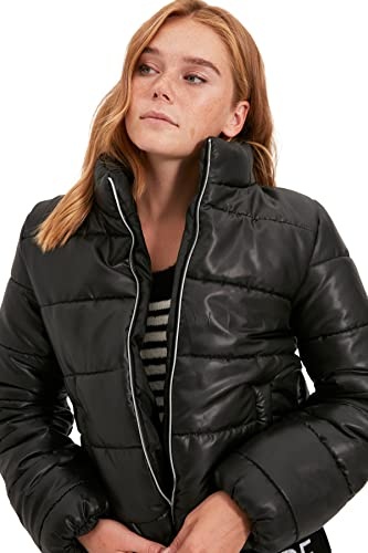 TRENDYOL Damen Schwarze Reißverschlussschließung Steile Kragen Aufblasbare Erntegutschichten Coat, Schwarz, L EU
