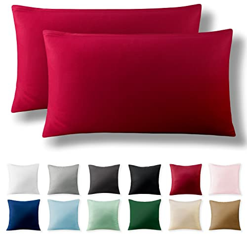 Alreya Renforce Kissenbezug  - 40 x 80 cm, 2 Stück - Rot | 100% Baumwolle Kissenhülle mit Reißverschluss - Kopfkissenbezug für Kissen 50 x 50 cm - Waschbar - Oeko-Tex zertifiziert