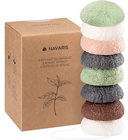 Navaris 8x Konjac Schwamm Set - Gesichtsschwamm Reinigungsschwamm - Schwämme für unreine normale sensible Haut - vegan pH-neutral natürlich - 8 Stück