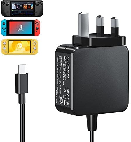 Charger for Switch/Steam Deck/Switch Lite/OLED, 45W Switch Adapter 2 Hour Fully Charged 15V/3A,15V/2.6A GaN Charger for Steam Deck/Switch/Switch Dock/Switch Pro Controller, Support TV Mode(6FT Cable)