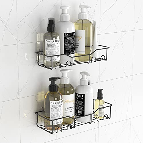 Lifewit Shower Caddy, Rustproof Stainless Steel Shower Organizer, No Drilling Traceless Adhesive Shower Shelves For Bathroom & Kitchen Storage, 2-Pack Shower Shelf (Matte Black)
