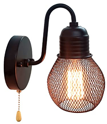 Lampada da Parete per interni con interruttore, Retrò Nera Lampada da Muro con interruttore a strappo Portalampada E27 Lampada industriale Vintage Paralume in Metallo a Gabbia Applique da Parete,1pc
