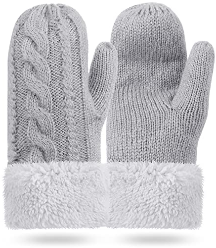 EBOOT Frauen Winter Wolle Fäustlinge Damen Fingerlose Handschuhe Warme Dicke Handschuhe Pulswärmer für Frauen Geschenke (Weiß) (Hellgrau)