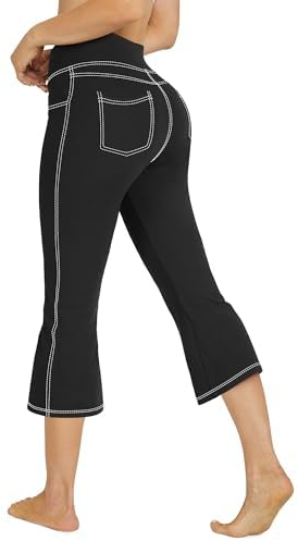 G4Free Activewear-Hosen für Damen mit 4 Taschen Caprihose Damen Sommer Jeans Hohe Taille Yogahose Training Schlaghose Fitness Arbeit Sporthose