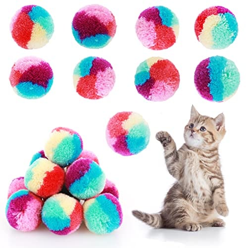 TIESOME 3cm Regenbogen Katzenspielzeug Bälle, 20 Stück, weicher Katzenball, Bunte Katzen Pom Pom Bälle Kätzchen Puff Bälle Indoor Katzen interaktiver Spielball, Haustier Trainingsball für Katzen