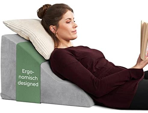 Lesekissen für Bett und Sofa, Bequemes Rückenkissen mit Memory Foam, Reflux Kissen verwendbar als Keilkissen Bett, Bettkissen Rückenlehne oder Kopfende, Gemütlicher Bettkeil als angenehme Rückenstütze