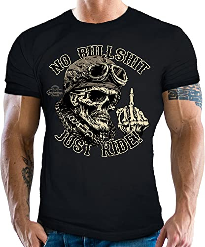 Gasoline Bandit Camiseta de motociclista Old School Gentleman, Negro , S