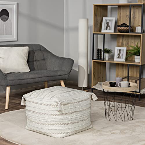 Paco Home In- & Outdoor Sitzsack Sessel Wohnzimmer Sitzkissen Hocker Sitzhocker Bodenkissen Fußhocker Pouf Ohne Füllung, Farbe:Beige Weiß, Größe:50x50x40
