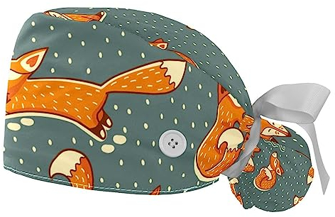 2 Stück Bouffant OP-Haube für langes Haar, Doctor Cap Scrub Cap, Fuchs