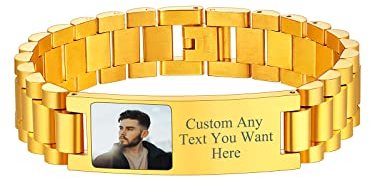 Supcare Foto Armband Herren Edelstahl Wristband Personalisiert Gravierbare Foto Text Herrenarmband Custom Emorial Schmuck Gold Abnehmbares Armschmuck für Vatertag Männer