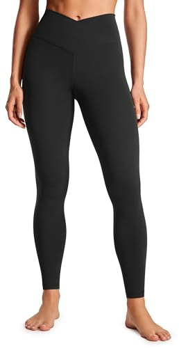 CRZ YOGA Damen Butterluxe Cross Waist Workout Leggings V Cross High Waist Bauchkontrolle Lounge Yoga Leggings - 71cm Schwarz 42