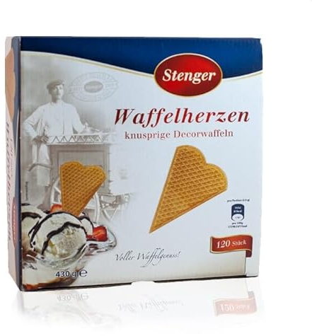 Eiswaffeln Herzwaffel 120 Stück | Herz Waffeln für Eis | Stenger Eiswaffeln in Herzform für Eisbecher | Großpackung für Eiscafés & Gastronomie
