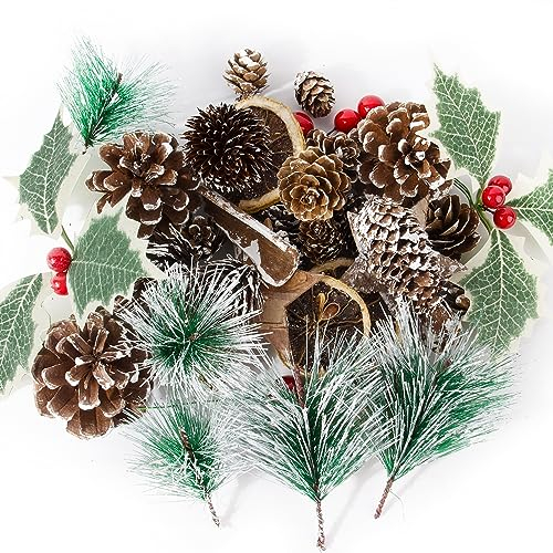 BOFUNX 48pcs Pigne di Natale Pigne Artificiali Pigne dell'Albero di Natale Bacche di Agrifoglio Decorazioni Natalizie Artigianali per Corona dell'Avvento Ghirlanda Natale