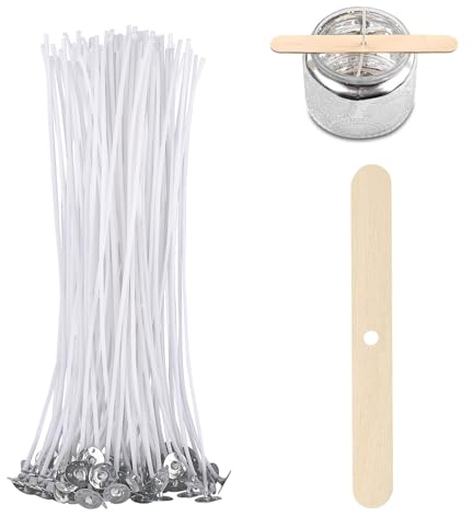 ALLAVA 50 Stück Kerzendochte für Kerzen, 20cm Kerzendochte mit Dochthalter aus Holz, Natürliche Bio Baumwolle, Vorgewachst mit Soja Wachs, Kerzen Docht für Die Kerzenherstellung Candle DIY