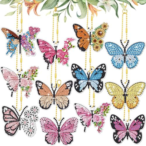 Alluring 12 Stück Diamond Painting Schmetterling Anhänger | Diamant Painting Schlüsselanhänger Sets Diamantmalerei-Anhänger Kreative Dekoration Geschenkidee für Anfänger, Erwachsene