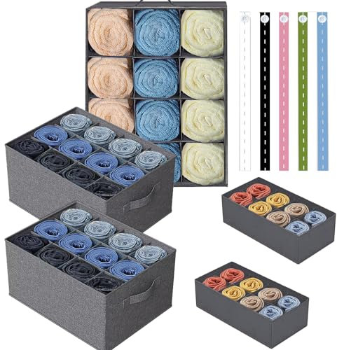 Tosoda Wardrobe Storage Organiser Large Clothes Storage Boxes Closet Organiser with Elastic Bands for Clothing Jeans Towels