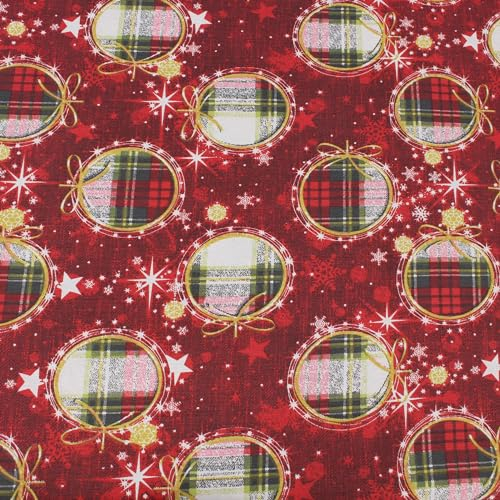 Weihnachtsstoff Meterware Weihnachtskugeln Karo – Stoff 280 cm breit – Baumwolle Polyester Mischgewebe – festlicher Dekostoff für Tischdecken, Vorhänge & Kissen