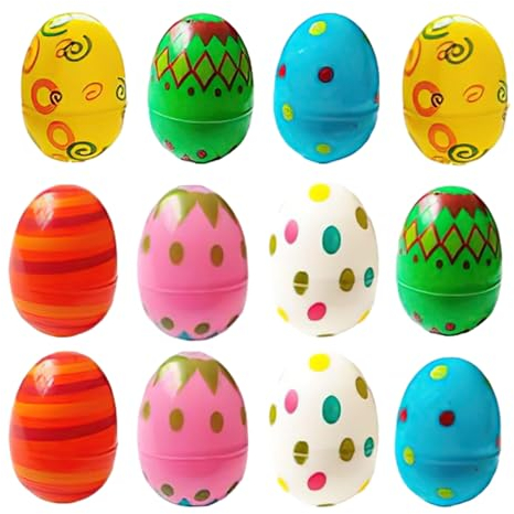 Teksome Coquilles d'œufs pour Pâques, œufs de Pâques à remplir | 12 Pièces Panier de Pâques Vide Oeufs Cadeaux de Fête Chasse de Pâques - Assortiment de coquillages colorés et lumineux, remplissage de