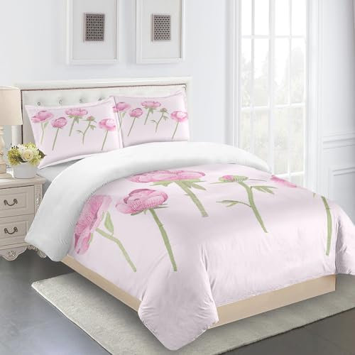 Bettwäsche 200X200 Hellviolette Blüten Bettbezug Super Weich, Bettwasche Set Mikrofaser,Bettdeckenbezug Mit Reißverschluss Und 2X80X80Cm Kissenbezüge