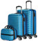 NUMADA - Lot de Valises Cabine de Voyage Bleu, Moyenne (53/63cm) et Trousse de Toilette. Rigides 4 Roues, ABS, Robustes, Durables et Légères. Serrure à Combinaison