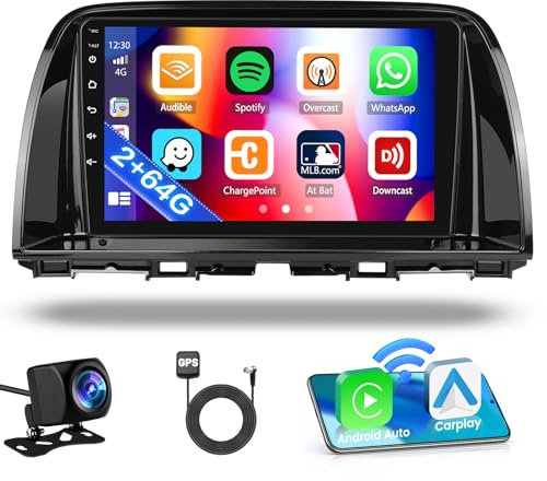 Inefala Android 13 2GB/64GB Autoradio GPS Navi für Mazda CX-5 2012-2016 Radio Wireless Carplay Android Auto, 9 Zoll Touchscreen, GPS Navigation, WiFi, BT, USB, FM RDS, EQ, MIC, Rückfahrkamera