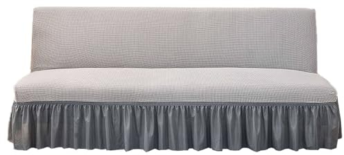 ZRCYXDW Elastisch Sofabezug Ohne Armlehnen, Weicher Sofabettüberzug Rutschfester Mit Rocksaum Futonbezug Abnehmbarer Klappbar Sofahusse-hellgrau-Medium