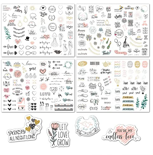 4 Blatt/Set Scrapbooking Aufkleber für Hochzeit DIY Einladungskarte Aufkleber Braut Planer Fotoalbum Liebesbrief Aufkleber Personalisierte Hochzeitsaufkleber für Dankeschön Umschläge Tassen