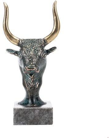 Minotaure Minotaure Mythologie Grecque antique Tête de Taureau Statue Bronze Figurine avec Base en Marbre 5,5 (14cm)