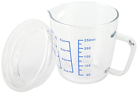 Vaso medidor, vaso medidor de cristal con escala, resistente al calor, taza de cristal transparente, taza medidora con vaso medidor, microondas, leche, café, bebidas frías calientes (250 ml)