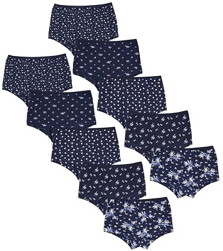 TupTam Unterhosen Mädchen 10er Pack – Bequeme Unterwäsche für Mädchen aus Baumwolle, Farbe: Shorts/Flowers Dunkelblau, Größe: 104-110