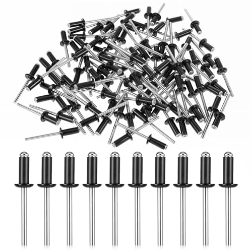 Molain 100 remaches ciegos de aluminio, 4,8 mm x 12 mm, remaches de aluminio, remaches de cúpula, negros, para metal, madera y plástico (4,8 x 12 mm)