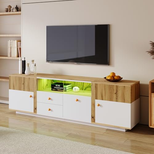 MSMOK Lowboard, TV-Schrank mit LED-Lichteffekten, mit Schubladen, Glastrennwand