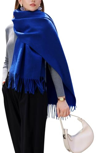 Enwokran Damen Winterschal Oversized Kaschmir Wendbar Lange Winterschal Weich Wraps Groß Karo Fransen Schal Warm Schal für Herbst Winter Hochzeiten Abendkleider (Dunkelblau)