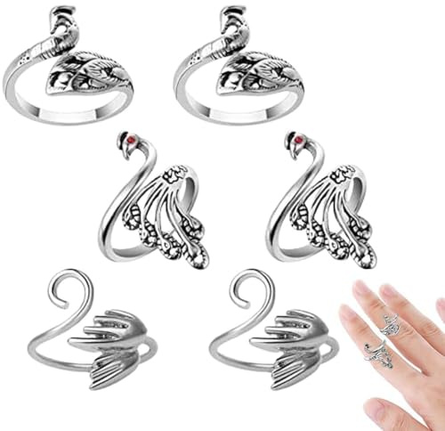 Metall Häkelring 6 Stück Verstellbare Haken Strick Häkelschlaufe Zubehör Crochet Strickfingerhut Fadenführer Ring Fingerhalter DIY Strickhandwerk Garnführung Handweberei Hakenlinie Pfauenstil crochet