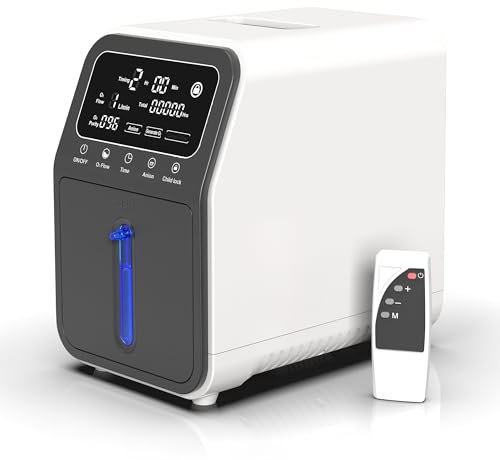Creliver Concentrador de Oxígeno Dispositivo de Oxígeno Portátil para el Hogar 1-9L/m93%~35% Ajustable, Suministro de Oxígeno Continuo las 24 Horas, en el Hogar y en Movimiento