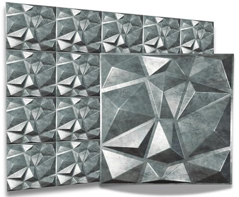 Paneles 3D de 50 x 50 cm, paneles de plástico PVC, paneles de pared, para juegos, habitaciones, techo 3D, aspecto 3D, 8 unidades de 2 m², placas de PVC 3D D094, rejilla de bronce