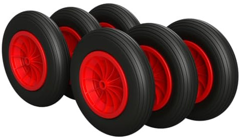 6 x Roue à air Ø 370 mm 3.50-8 palier lisse roue de brouette pneus, noir/rouge
