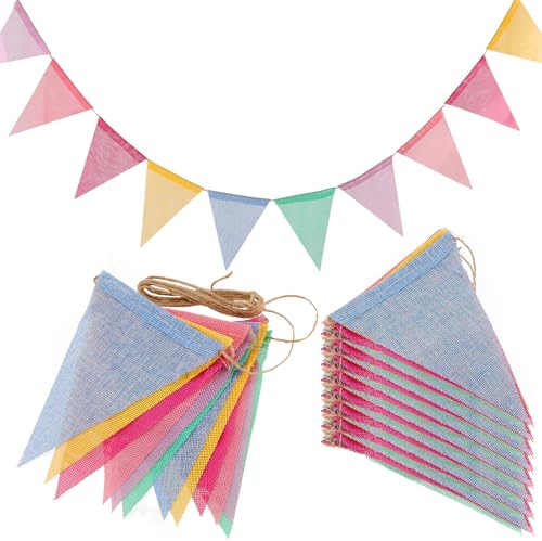 FUNSUEI 10 Stück Wimpelkette 4 m, 40m Wimpel Girlande Outdoor, Deko Wimpelkette Dreieck Flagge Bunt Band Wimpel Banner für Party Deko Hochzeit Geburtstag Indoor Outdoor