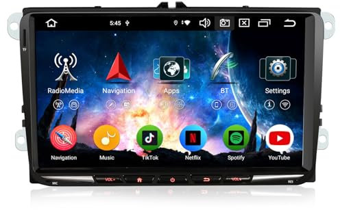Erisin 8 núcleos 4GB+64GB 9 Android 14 Radio Coche GPS Navegador para Volkswagen Polo 6R Golf 5/6 Passat B6 Tiguan Touran T5 Seat Skoda CarPlay Android Auto Bluetooth 5.0 DSP WiFi DAB+ FM OBD2 Canbus
