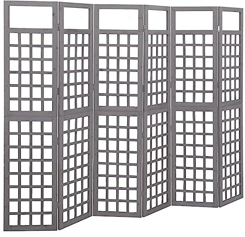 WKIEQACO Séparateurs de pièce, 6 panneaux, treillis en bois de sapin massif, gris, 242,5 x 180 cm