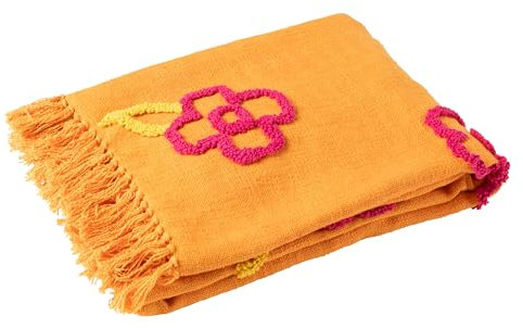 J-Line Plaid floral en coton orange + rose / jaune