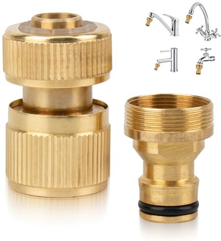 Tesmotor Wasserhahn Adapter – Universeller Schlauchverbinder für Küchenarmatur & Gartenschlauch – Messing Adapter für Außengewinde, inkl. Schnellverbinder Universal Kitchen Mixer Tap Connector