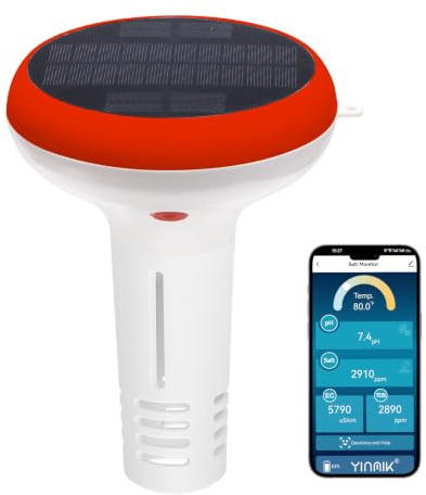 YINMIK Moniteur Intelligent pour Piscine,Lecteur de Sel Solaire | pH-Mètre Numérique pour Piscines d'eau Salée, Testeur 5 en 1 (pH, salinité, EC, TDS, température) pour Piscines Extérieures
