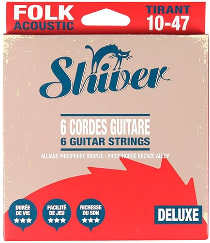 Shiver 6 corde Folk Deluxe 10-47 corde per chitarra acustica, che offrono una durata superiore e un suono chiaro, perfette per chitarristi esperti.